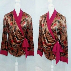 Vtg Victoria’s Secret Gold Label Satin Paisley Mini Kimono Robe L Elegant Luxe